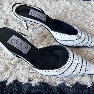 Genuine leather slingback pumps black and white